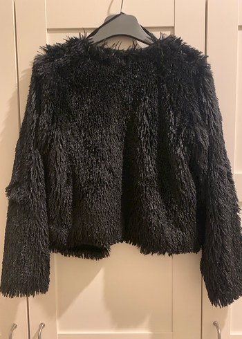 Siyah Kadın Uzun Kollu Midi Suni Kürk Ceket - Görsel 3