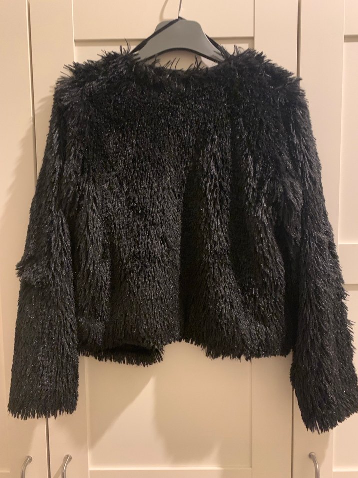Siyah Kadın Uzun Kollu Midi Suni Kürk Ceket - Görsel 3