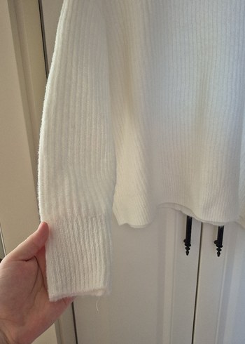 Kadın Beyaz Örgü Uzun Kollu Kazak - Görsel 4