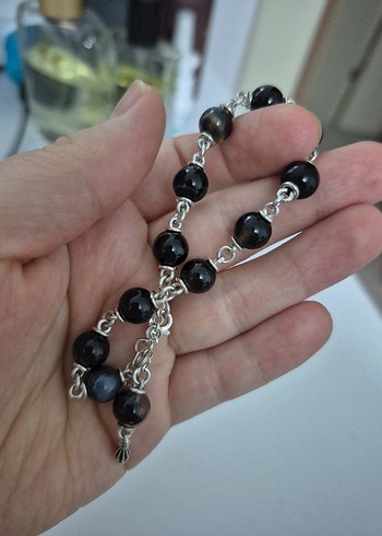 Siyah Boncuklu Gümüş Bileklik - Görsel 2