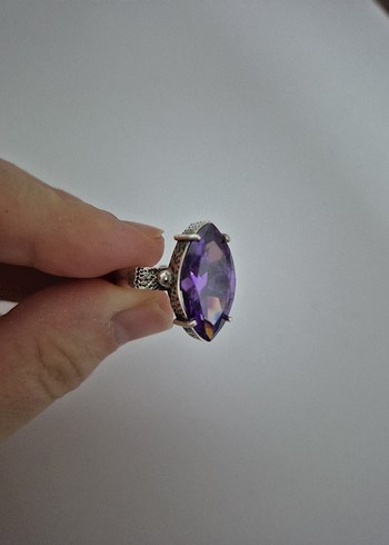 Mor Parlak Vintage Gümüş Kadın Yüzük - Görsel 2