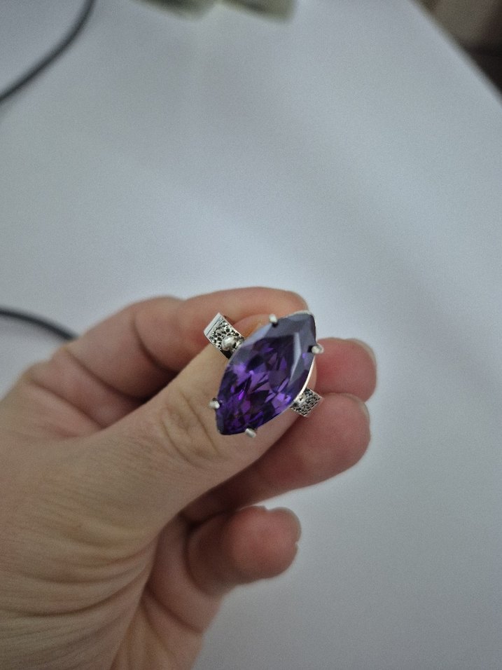 Mor Parlak Vintage Gümüş Kadın Yüzük - Görsel 4