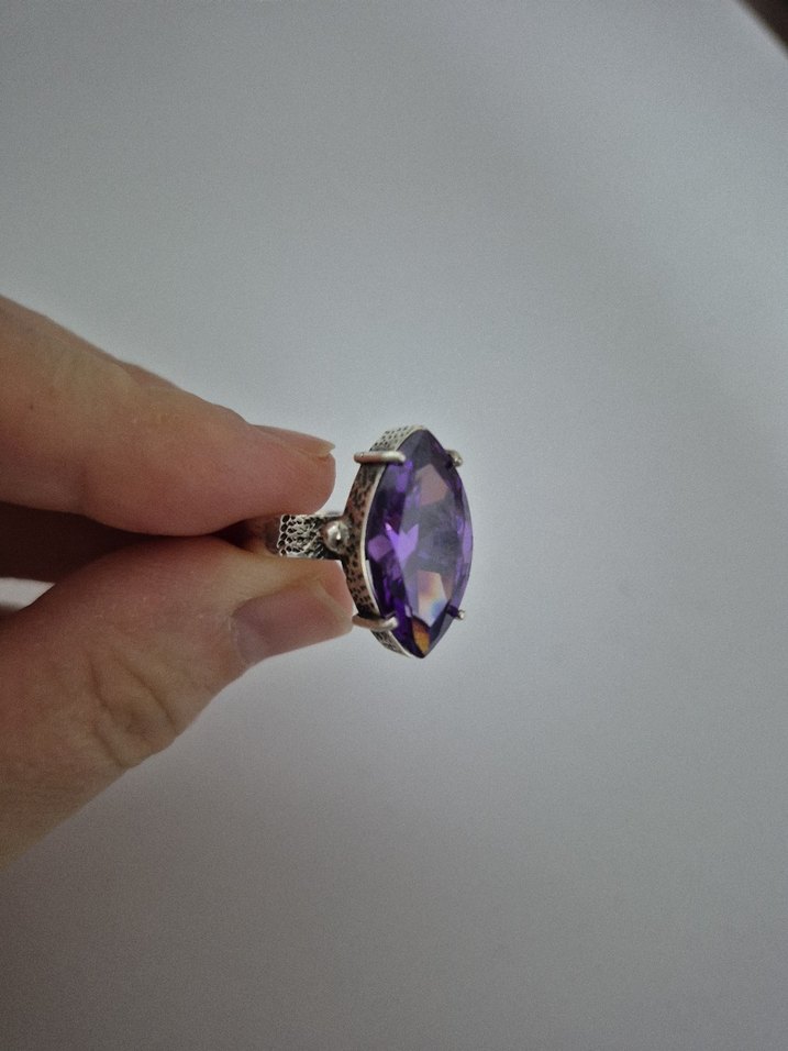 Mor Parlak Vintage Gümüş Kadın Yüzük - Görsel 2
