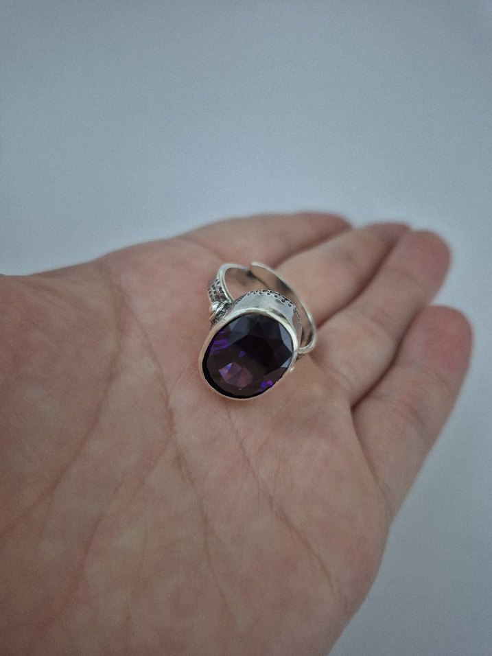 Mor Taşlı Gümüş Kadın Yüzük - Görsel 2