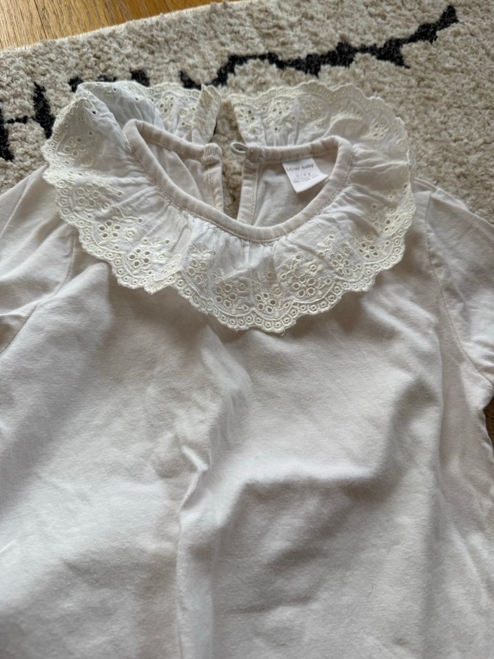 Uzun Kollu Beyaz Dantel Yaka Bebek Takımı - Görsel 3