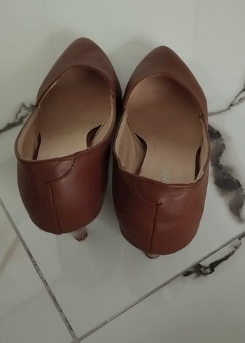Kahverengi Deri Stiletto Kadın Ayakkabı - Görsel 2