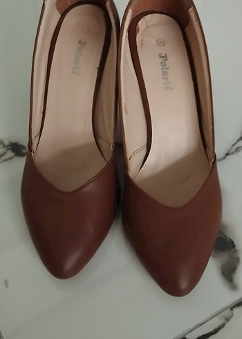 Kahverengi Deri Stiletto Kadın Ayakkabı - Görsel 3