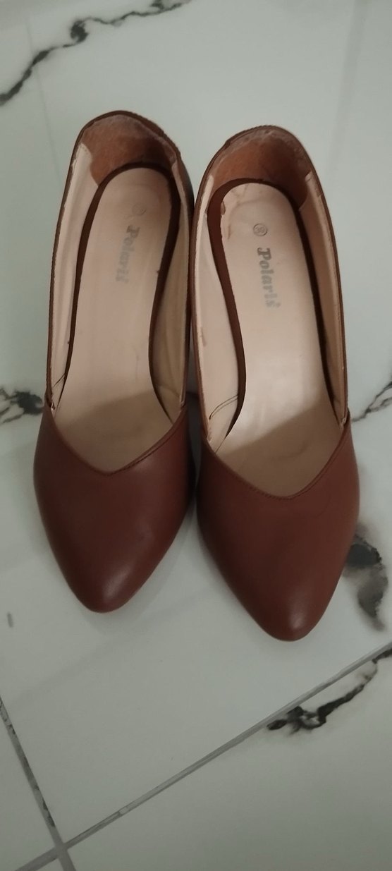 Kahverengi Deri Stiletto Kadın Ayakkabı - Görsel 3