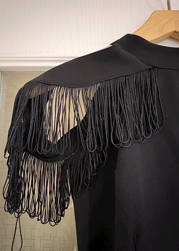 Püsküllü Siyah mini elbise - Görsel 3