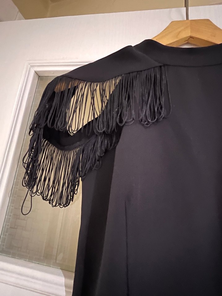 Püsküllü Siyah mini elbise - Görsel 4