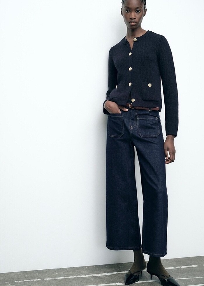 Lacivert dore düğmeli Zara marka triko hırka - Görsel 3