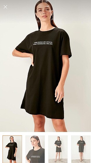 Siyah baskılı uzun Tshirt elbise