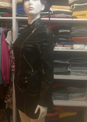 Kadın Siyah Deri Biker Ceket - Görsel 3