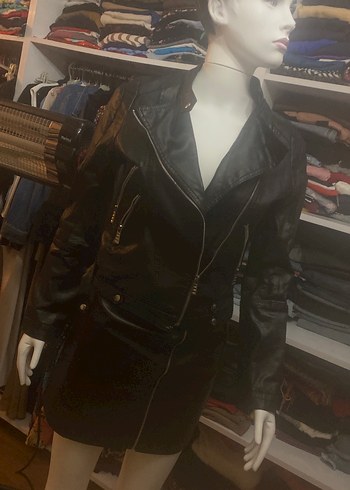 Kadın Siyah Deri Biker Ceket - Görsel 10