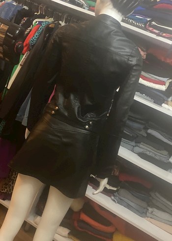 Kadın Siyah Deri Biker Ceket - Görsel 6