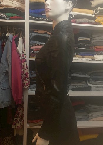 Kadın Siyah Deri Biker Ceket - Görsel 4