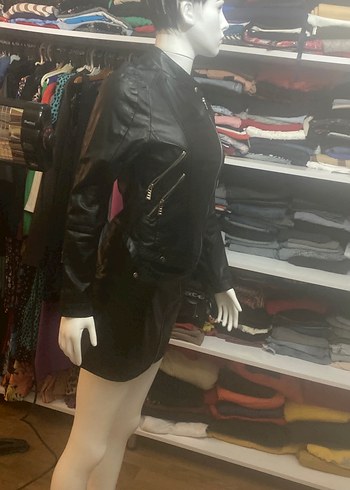 Kadın Siyah Deri Biker Ceket - Görsel 7