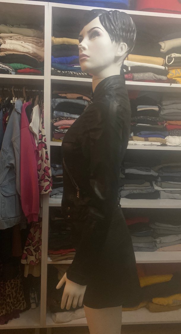 Kadın Siyah Deri Biker Ceket - Görsel 4