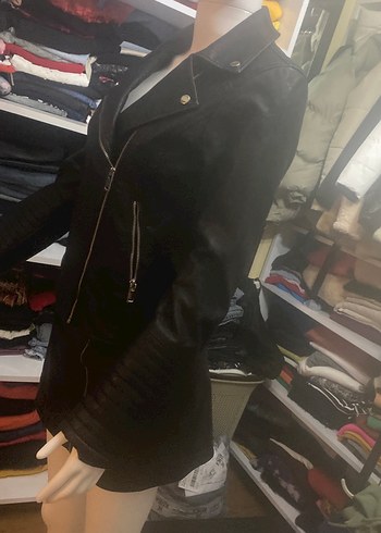 Kadın Siyah Deri Biker Ceket - Görsel 7