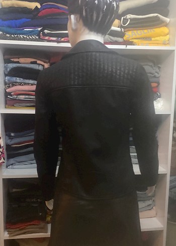 Kadın Siyah Deri Biker Ceket - Görsel 3