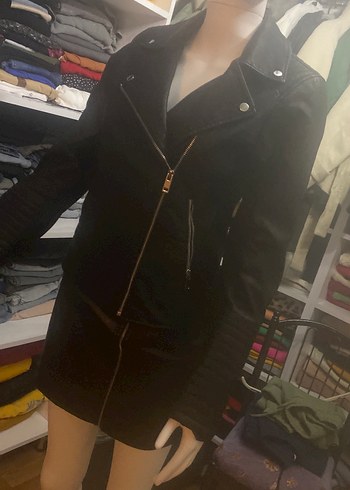 Kadın Siyah Deri Biker Ceket - Görsel 6