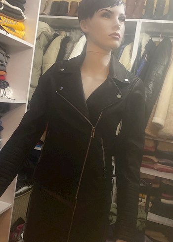 Kadın Siyah Deri Biker Ceket - Görsel 5