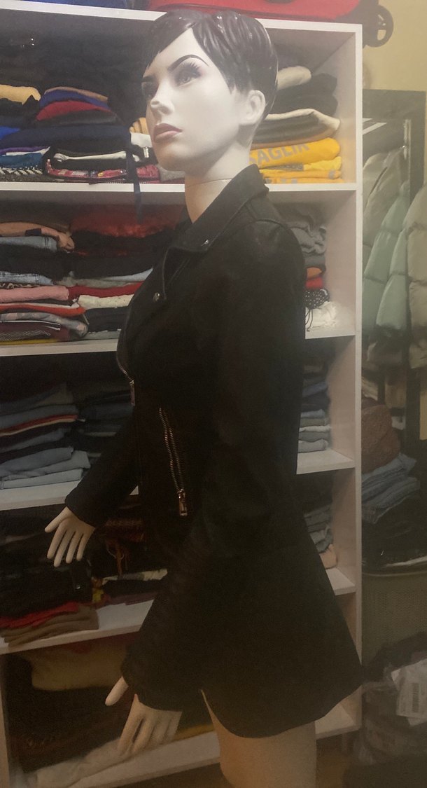 Kadın Siyah Deri Biker Ceket - Görsel 4