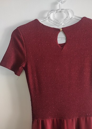 s Beden bordo Renk Bordo Parlak Midi Elbise