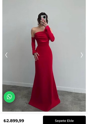 Kırmızı Uzun Kollu Drapeli Abiye Elbise