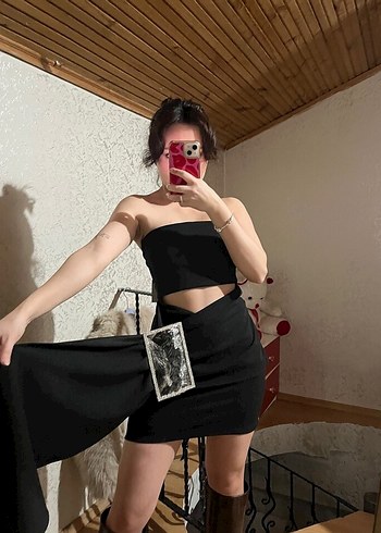 EYYO BUTİK Siyah Straplez Mini Elbise - Diana - Görsel 2