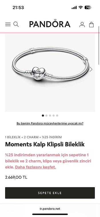 Pandora kalp bileklik