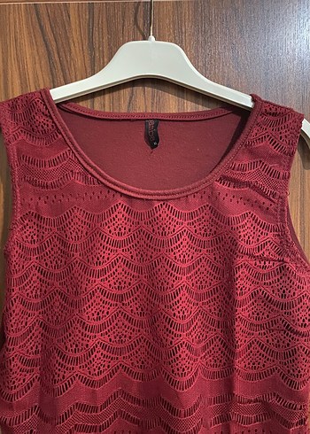 xl Beden Bordo Dantel Detaylı Kolsuz Bluz