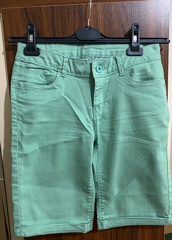 Yeşil Kadın Denim Mini Bermuda Şort