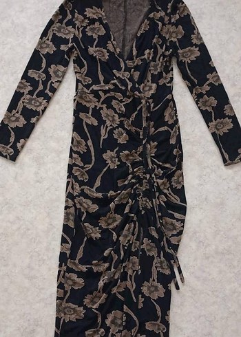 Siyah desenli uzun kollu elbise - Görsel 5