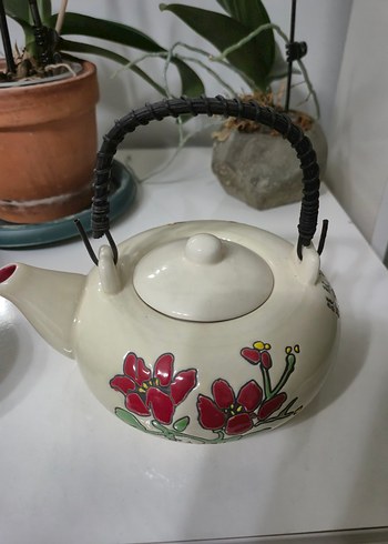  Beden Kırmızı Çiçek Desenli Renkli Çin Çay Seti
