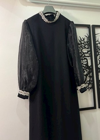 Siyah Uzun Kollu abiye Kadın Elbise - Görsel 5