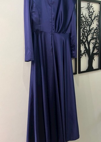 Lacivert Uzun Kollu İşlemeli Abiye Elbise - Görsel 3