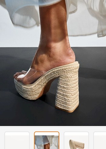 Bej Dantel Detaylı Platform Topuklu Kadın Terlik - Görsel 2