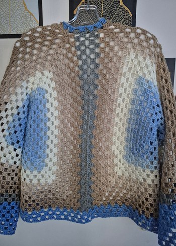 Bohem Bej Mavi Örgü Kadın Hırka - Görsel 7