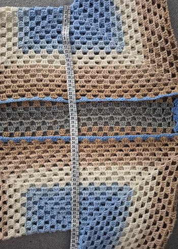 Bohem Bej Mavi Örgü Kadın Hırka - Görsel 9