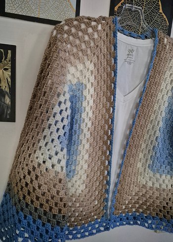 Bohem Bej Mavi Örgü Kadın Hırka - Görsel 5