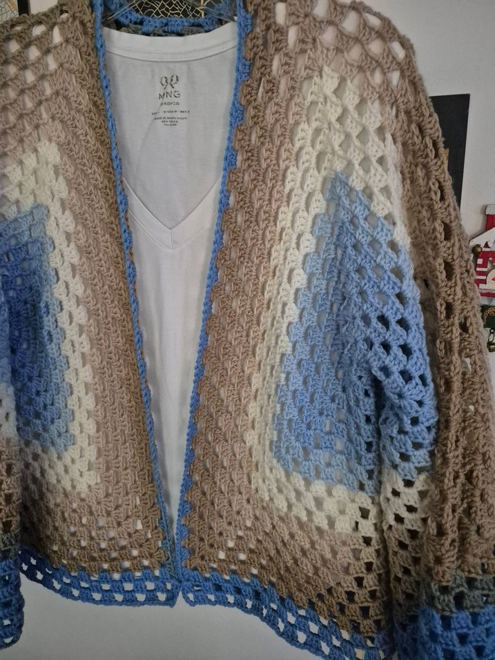 Bohem Bej Mavi Örgü Kadın Hırka - Görsel 4