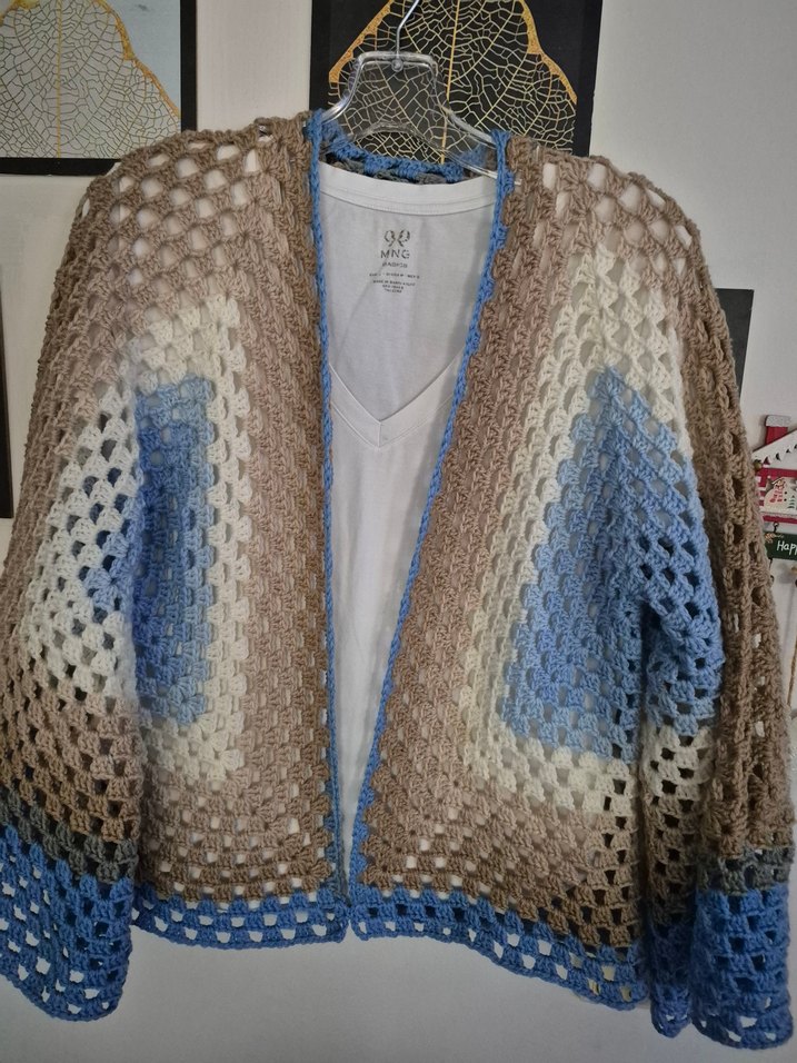 Bohem Bej Mavi Örgü Kadın Hırka - Görsel 2