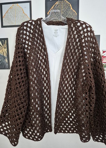 Bohem Gri Örgü Kadın Hırka - Görsel 5