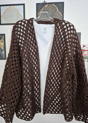 Bohem Gri Örgü Kadın Hırka - Görsel 6