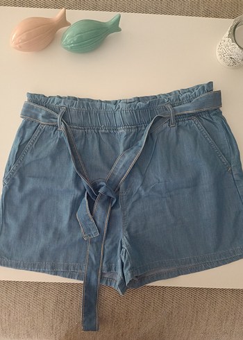 Lc Waikiki Kadın Mavi Kemerli Mini Kot Şort