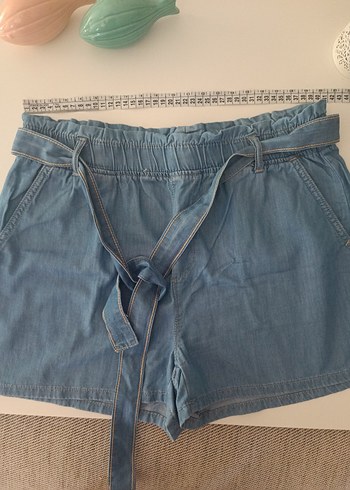 30 Beden mavi Renk Lc Waikiki Kadın Mavi Kemerli Mini Kot Şort