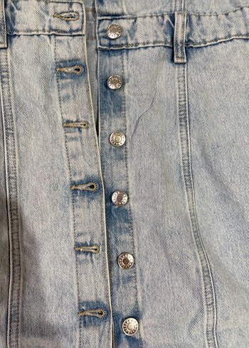 34 Beden Düğmeli Mavi Denim Kadın Tulum