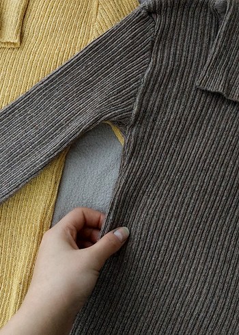 Kahverengi ve hardal Boğazlı Triko Kadın Kazak - Görsel 5