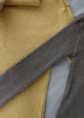 Kahverengi ve hardal Boğazlı Triko Kadın Kazak - Görsel 4